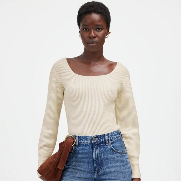 [NWT] Madewell Wool Cashmere Blend Square Neckline Sweater in Cream - Picture 1 of 6